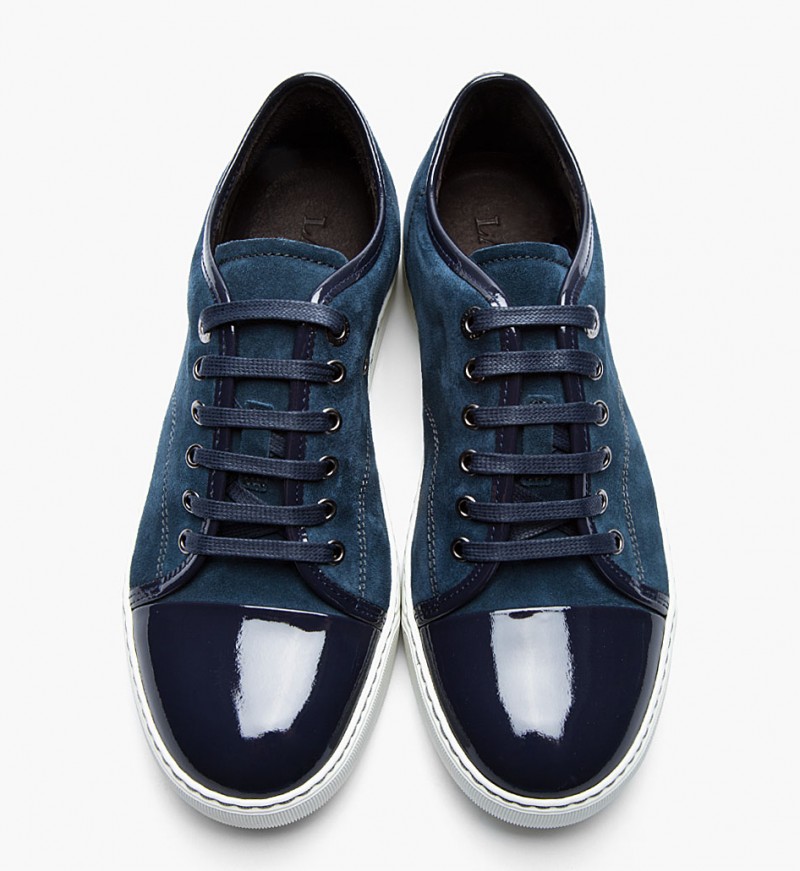Lanvin Navy Two-Tone Patent and Suede Tennis Shoes