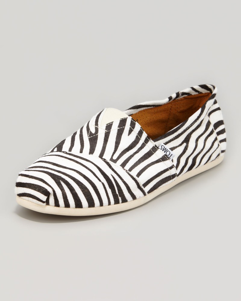 TOMS Zebra-Print Calf Hair Slipper, Black/White