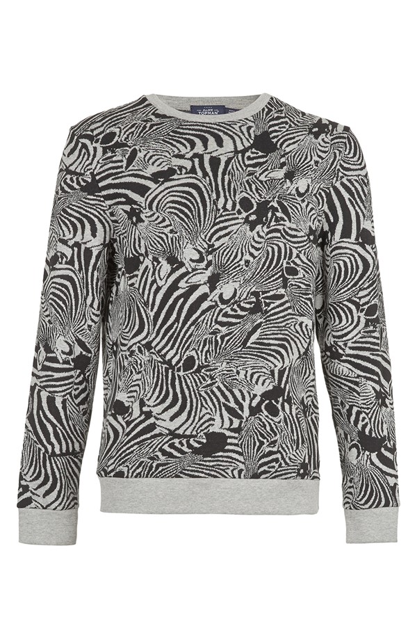 Topman Zebra Print Crewneck Sweatshirt