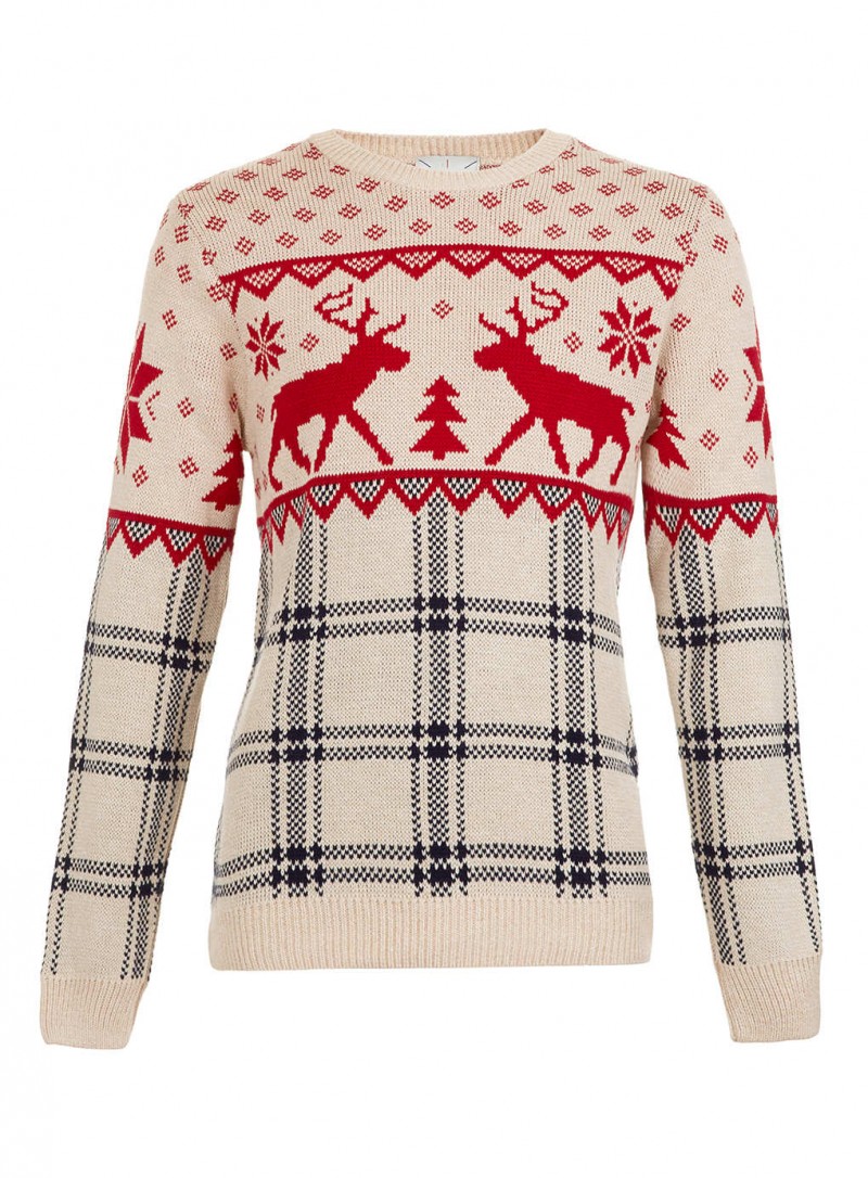 TOPMAN TARTAN REINDEER SWEATER