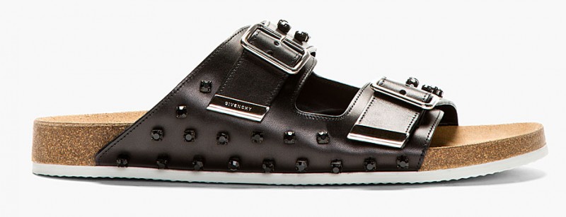 GIVENCHY BLACK LEATHER CRYSTAL EMBELLISHMENTS SLIP-ON SANDALS