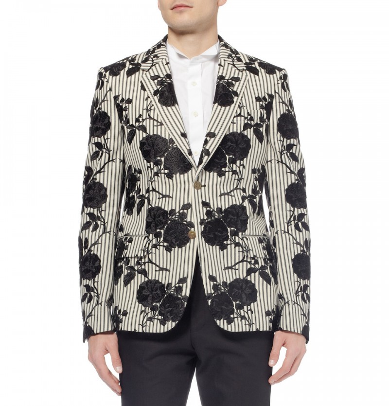 ALEXANDER MCQUEEN SLIM-FIT ROSE-EMBROIDERED COTTON BLAZER