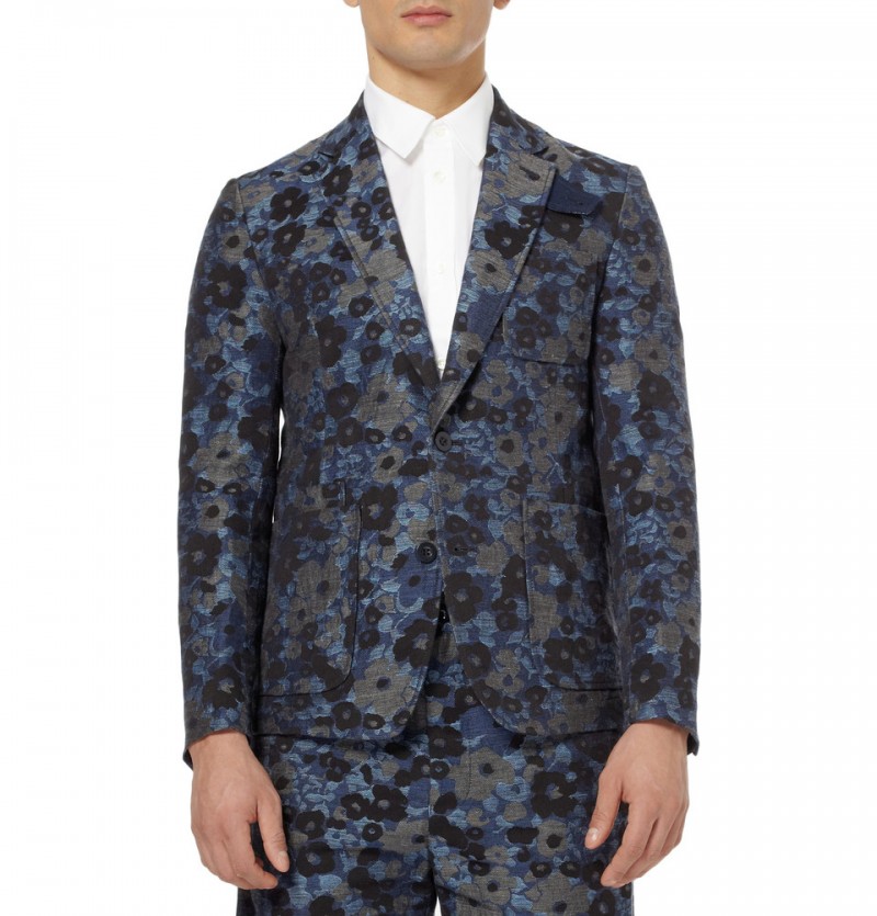 SACAI COTTON AND LINEN-BLEND JACQUARD BLAZER