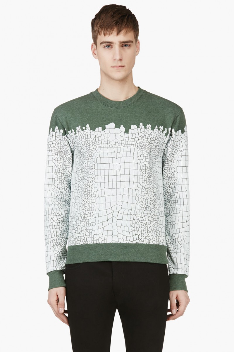 KRISVANASSCHE White & Green Croc Print Sweatshirt from SSENSE