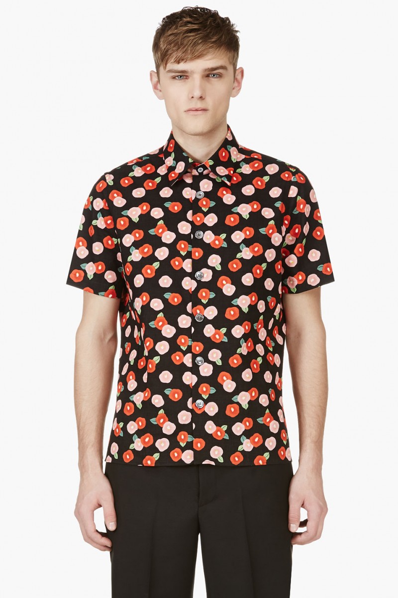 RAF SIMONS BLACK FLORAL PRINT SHIRT