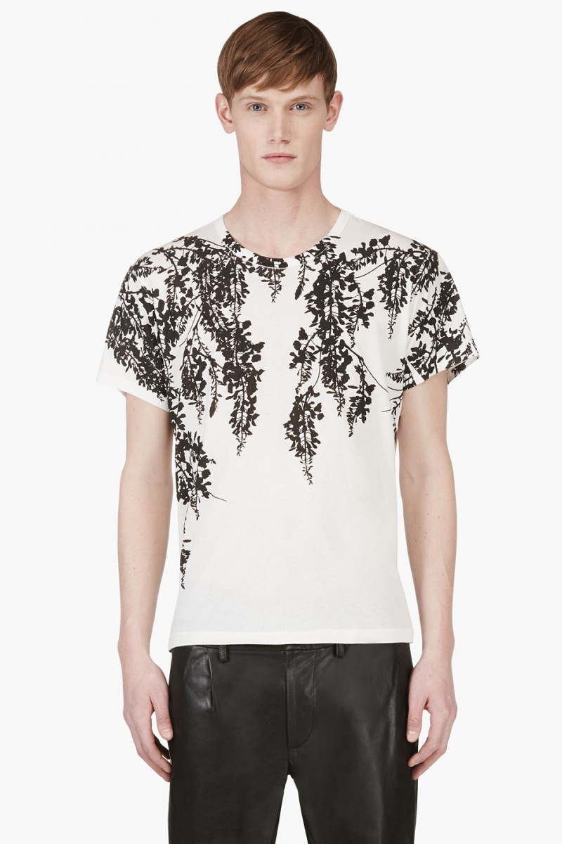 ANN DEMEULEMEESTER WHITE FLORAL PRINT T-SHIRT