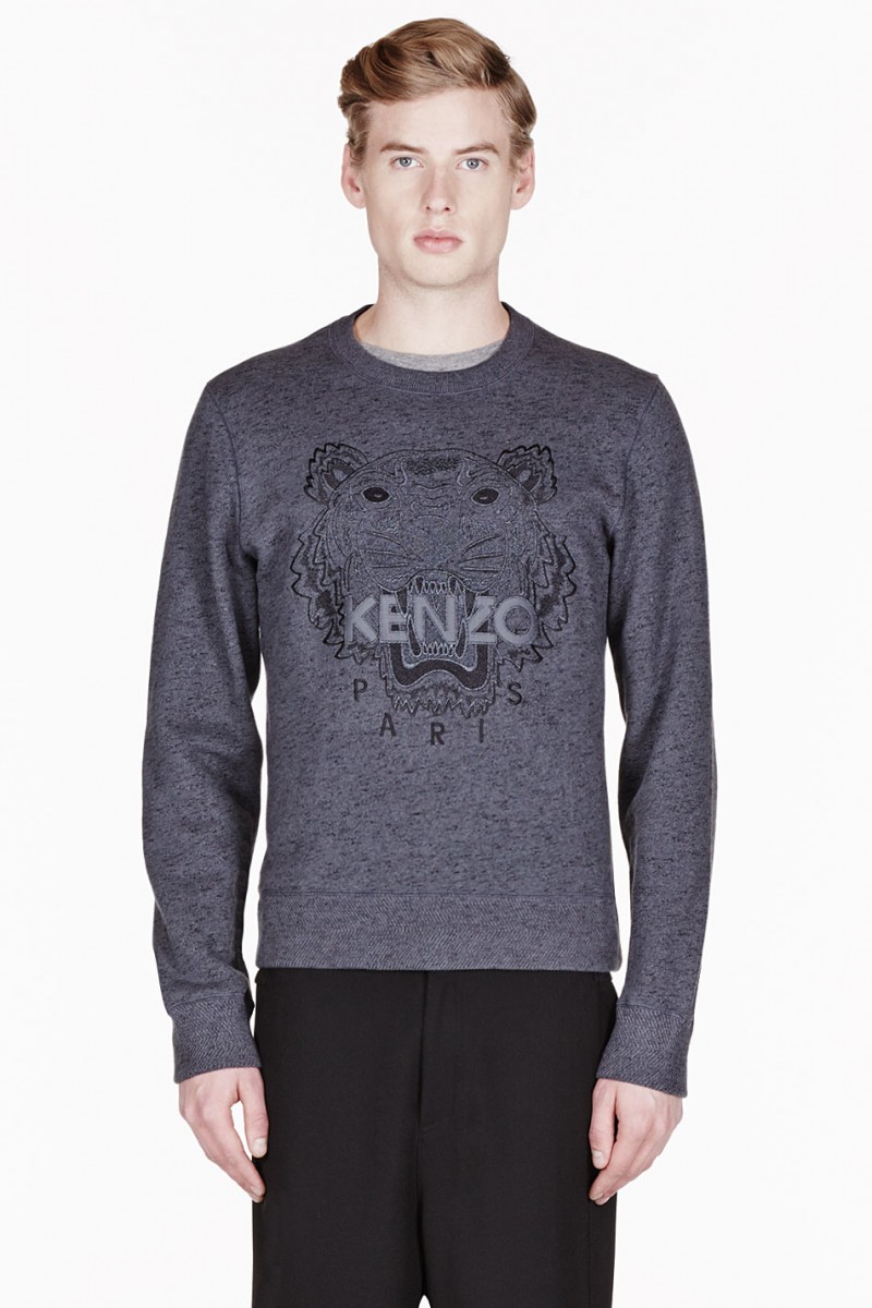 Kenzo Charcoal Grey Slub Tiger-Embroidered Sweatshirt from SSENSE