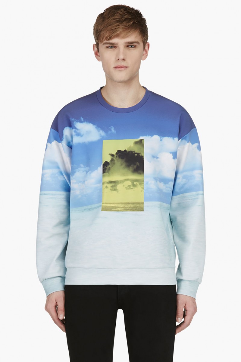 Calvin Klein Collection SSENSE Exclusive Blue Long Sleeve Ocean Print Sweatshirt from SSENSE