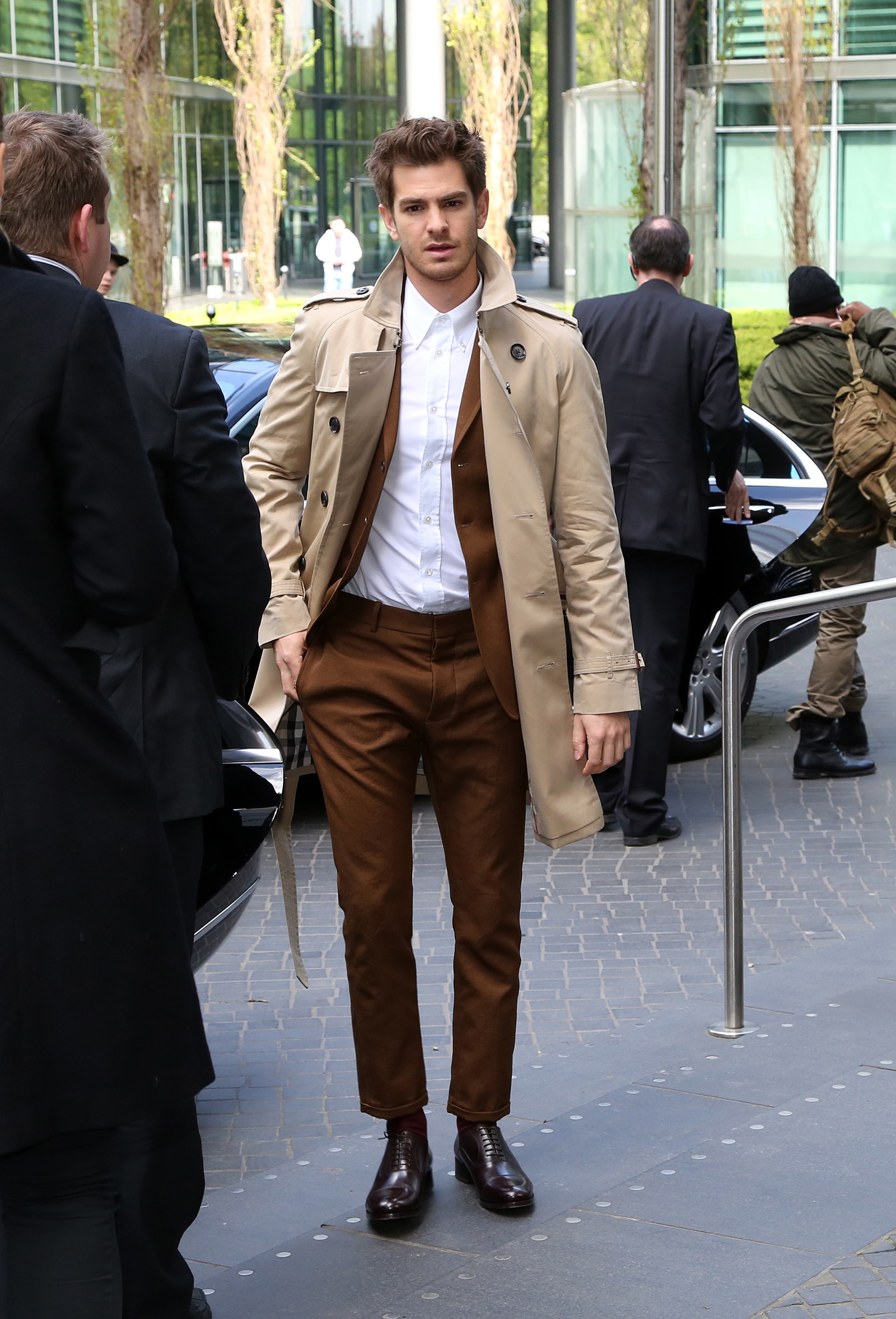 Andrew Garfield wearing Burberry in Berlin on 15 April 2014