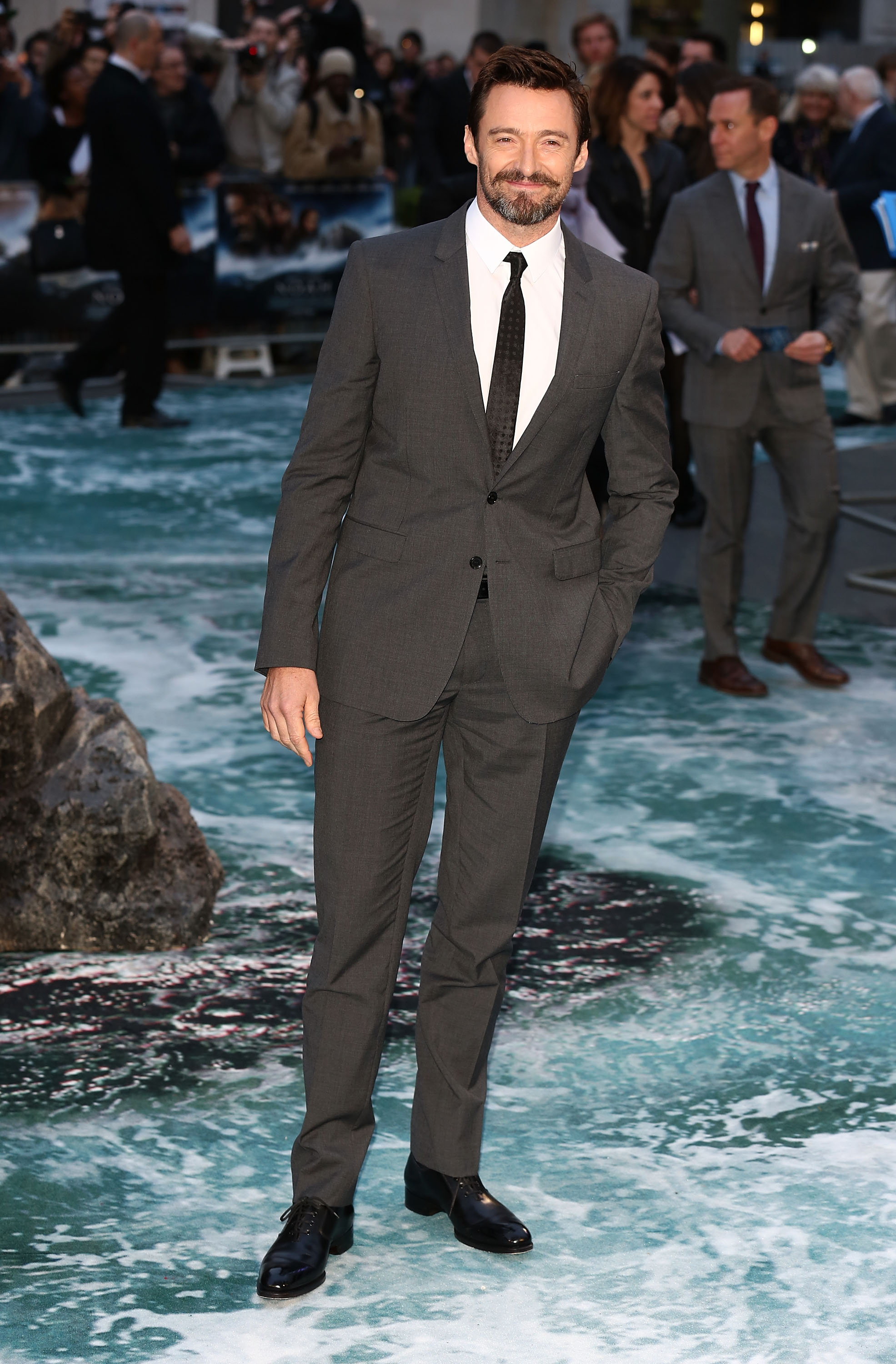 Hugh Jackman wearing Burberry to the premiere of Noah in London March 31st 2014 481747701