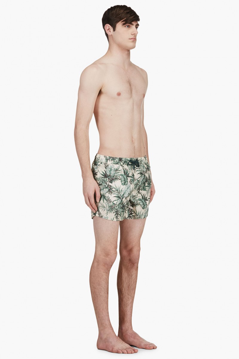 Moncler Green Botanical Print Swim Shorts 