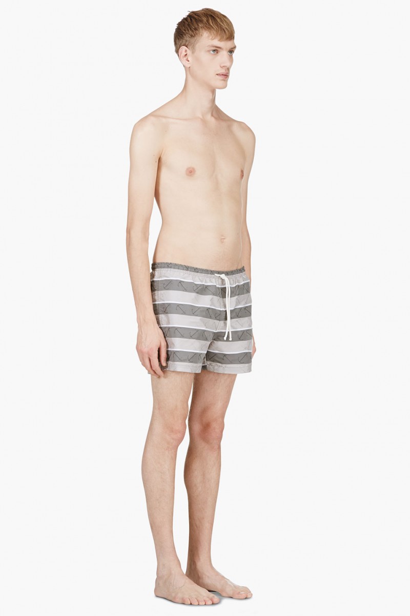 Thom Browne Grey Striped Anchor Print Swim Shorts