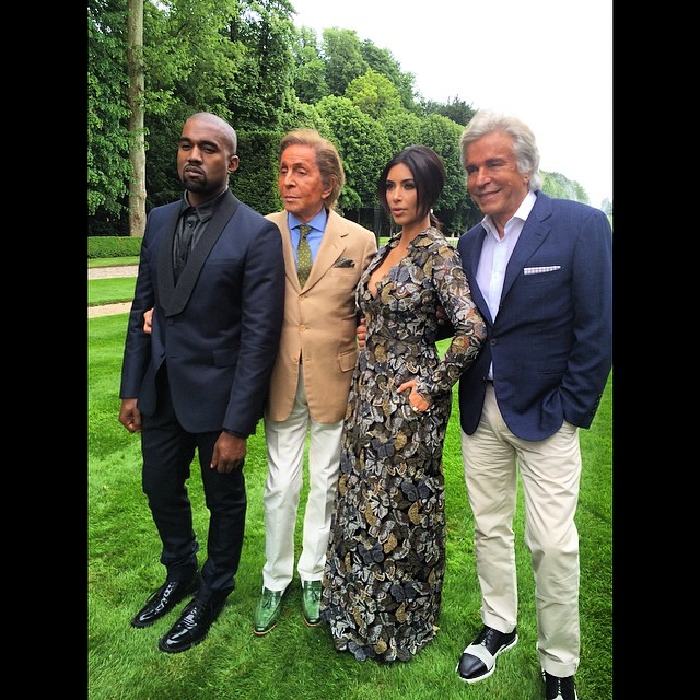 Kanye West, Valentino Garavani, Kim Kardashian and Giancarlo Giammetti pose for a photo