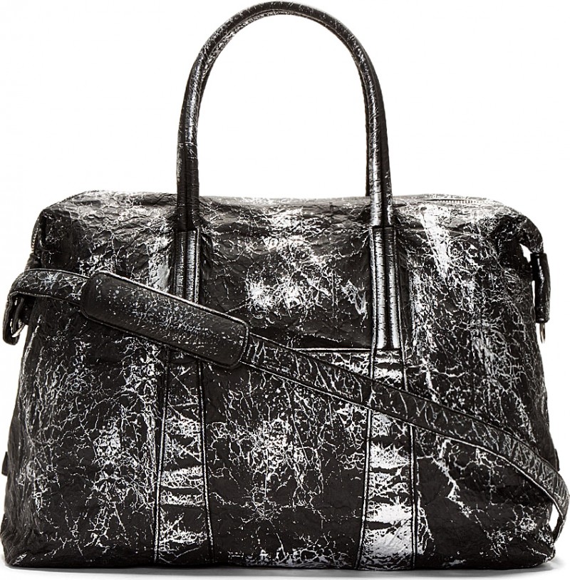 Maison Martina Margiela Black Cracked Metallic Duffle Bag