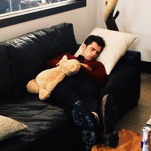 Sean O'Pry captured on set napping
