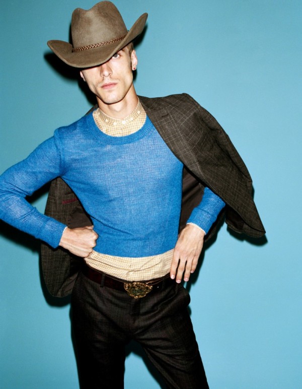 French model Clément Chabernaud presents a fashion-forward cowboy look for Velvet magazine.