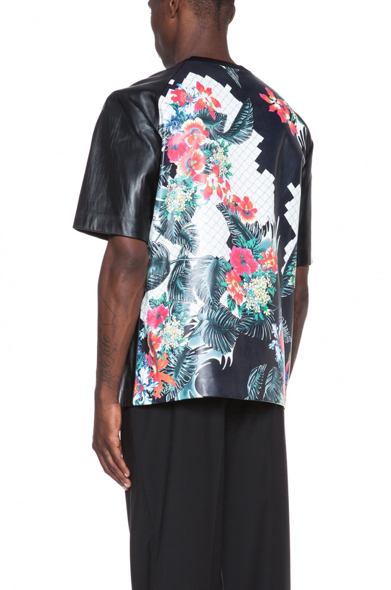 3.1 Phillip Lim Oversized Lambskin Leather Tee with Combo Back in Multi-Print