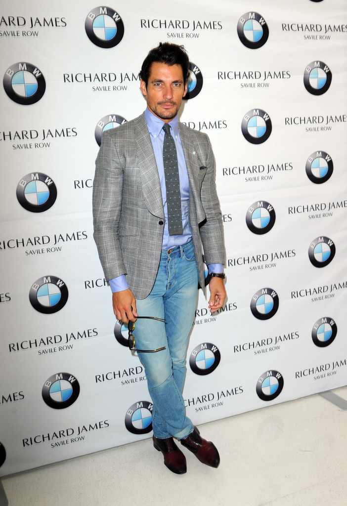 David Gandy offers a new spin on his Marks & Spencer jacket, making it casual with a pair of light washed denim jeans.