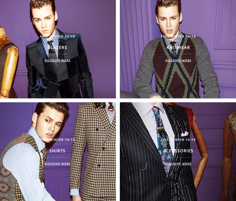 Model Alfred Kovac poses for images on Etro's e-commerce website.