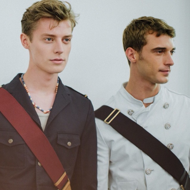 Models Janis Ancens and Clement Chabernaud behind the scenes at Gucci's show.