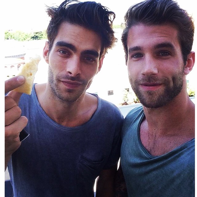 Models Jon Kortajarena and Andre Hamann pose for an image together.