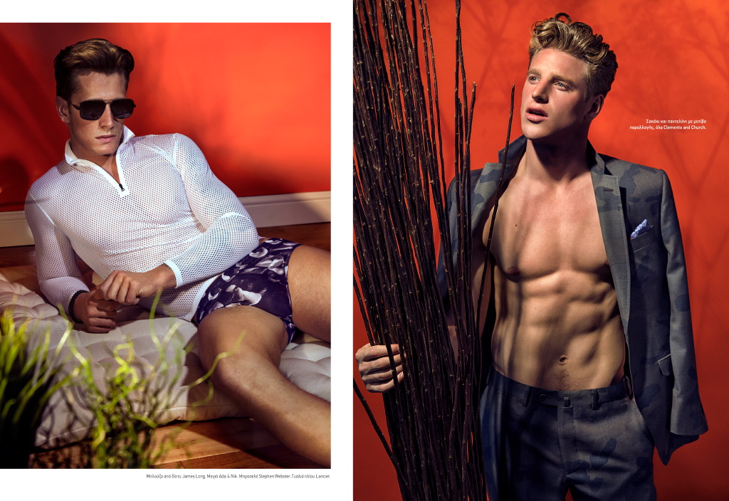 Roger Frampton + Ross Hindmarch ‘Keep Cool’ in Swimwear for L’Officiel Hommes Hellas