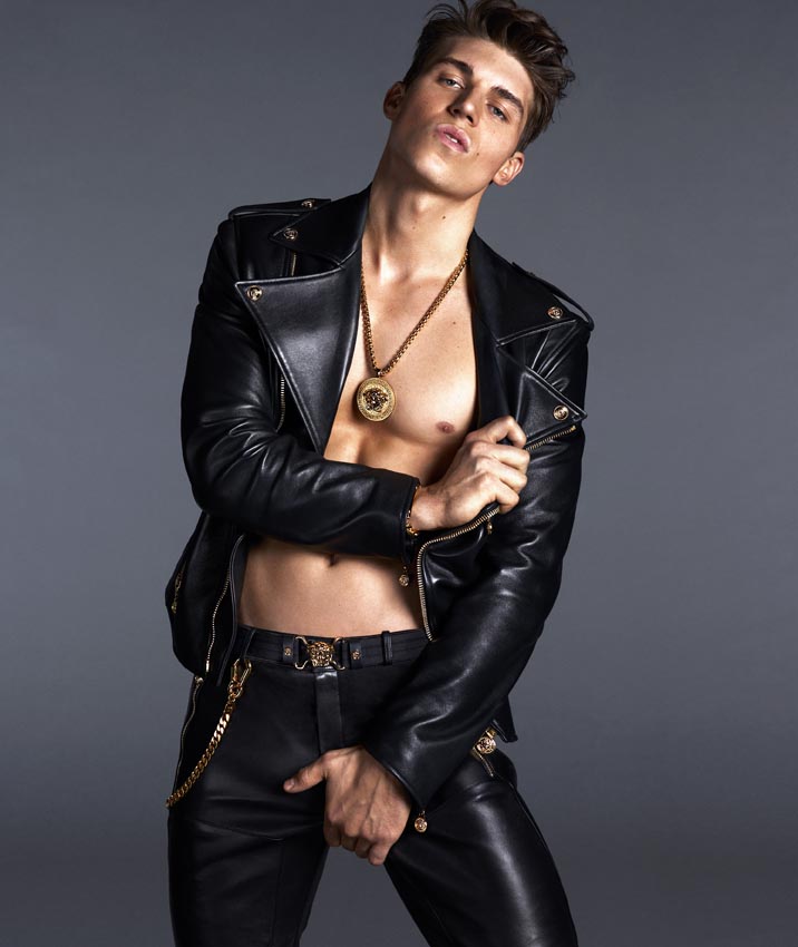 Nolan Gerard Funk Versace Campaign Photo Leather Shirtless Crotch