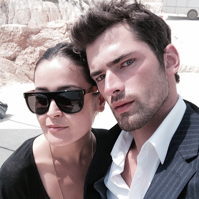 Sean O'Pry poses for a photo with stylist Gulsah Ozturk.