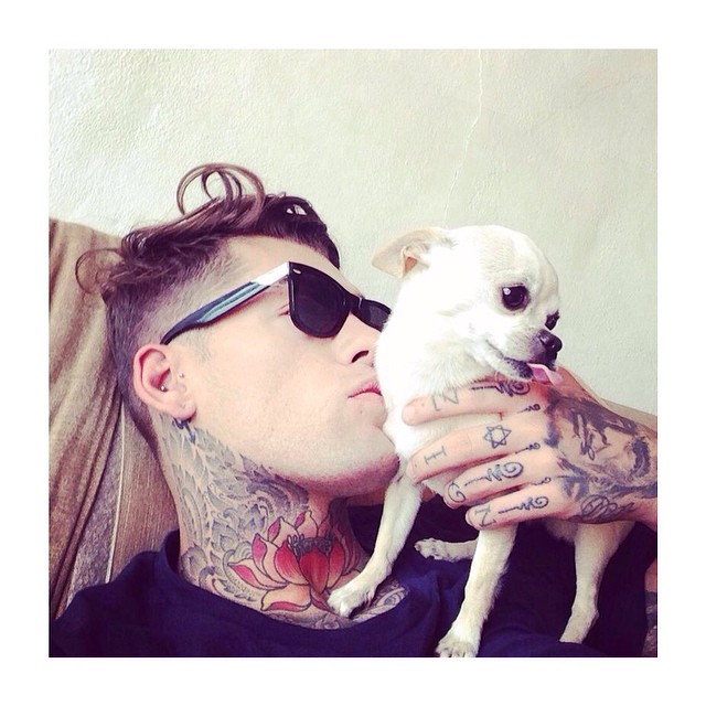 Stephen James poses for a photo with the pup.