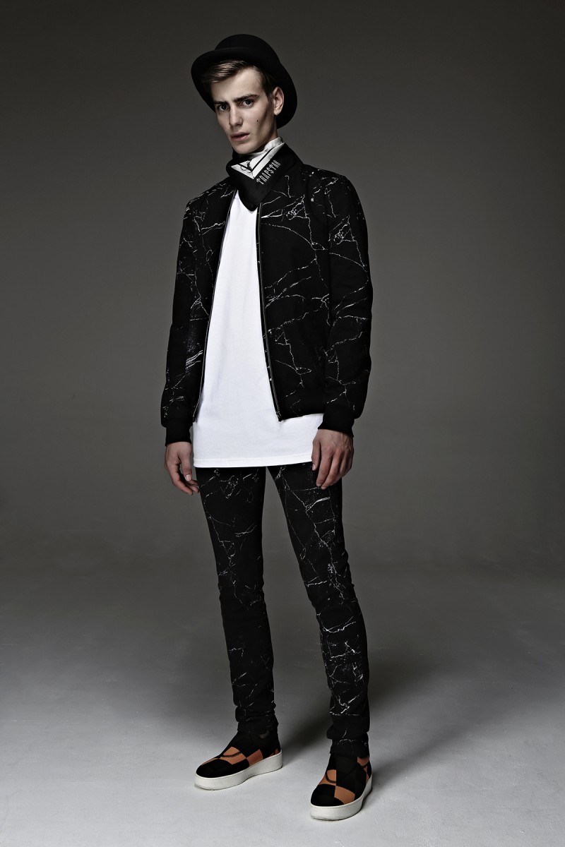 Trapstar Red Line at Harvey Nichols - Marble print jacket - £435 & Marble print jeans £290 with Silk Skull print scarf - £175