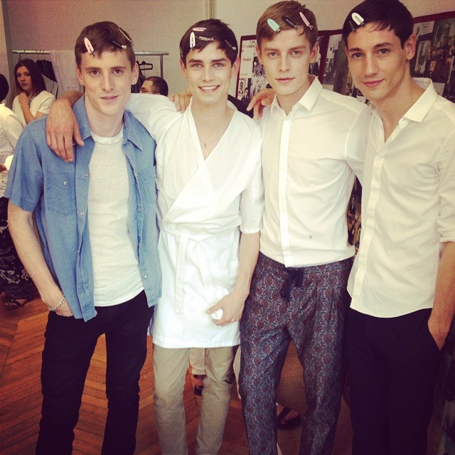 Valentino rounds up its campaign models backstage for a great photo. George Barnett, Arthur Gosse, Janis Ancens and Nicolas Ripoll.