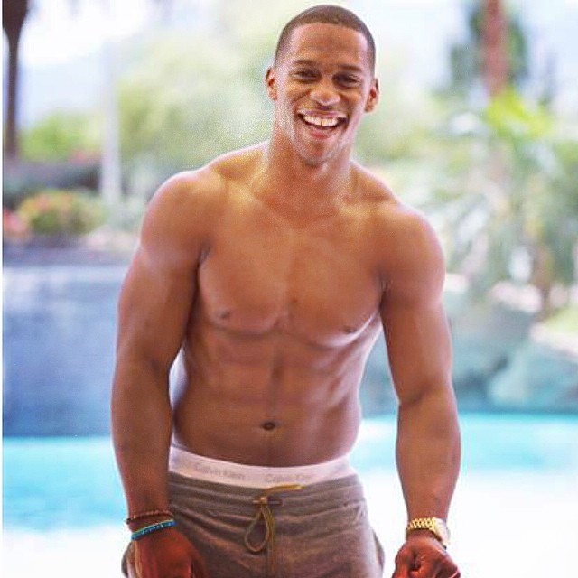 A fan of Calvin Klein, athlete Victor Cruz was poolside in his Calvins.