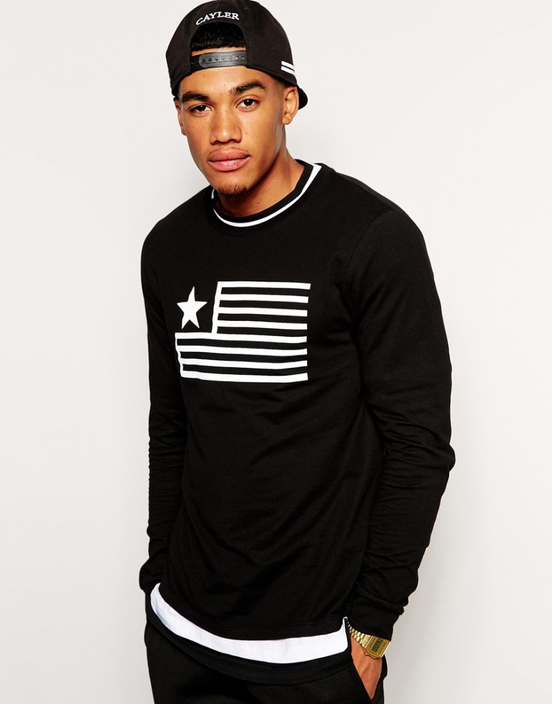 ASOS Long Sleeve T-Shirt with Flag Print