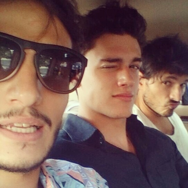 Alex Ardid, Xavier Serrano and Andres Velencoso Segura share a ride during 080 Barcelona Fashion.