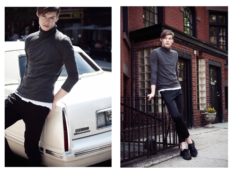 Douglas wears turtleneck ASOS, t-shirt H&M, trousers Zara and shoes Levi’s.