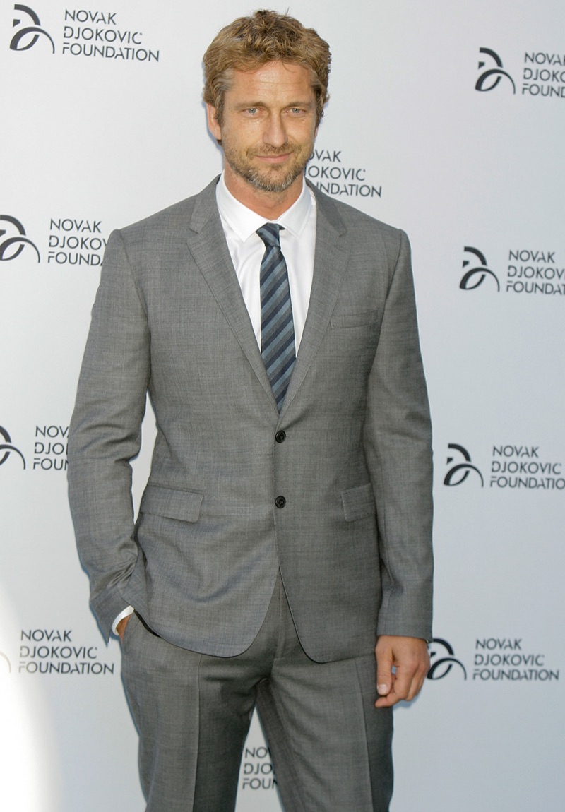 Gerard Butler Blond Hair Grey Suit