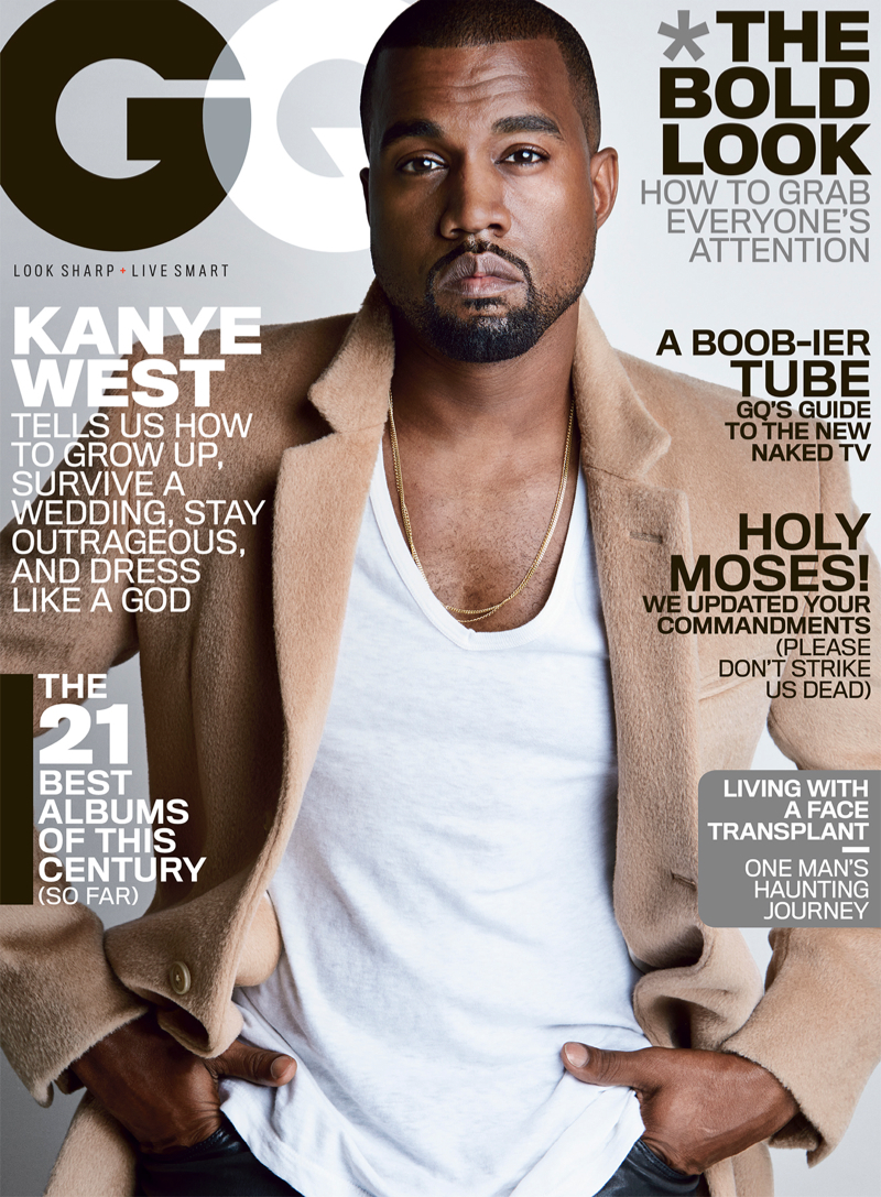 Kanye West Covers GQ August 2014 Issue in Camel Coat