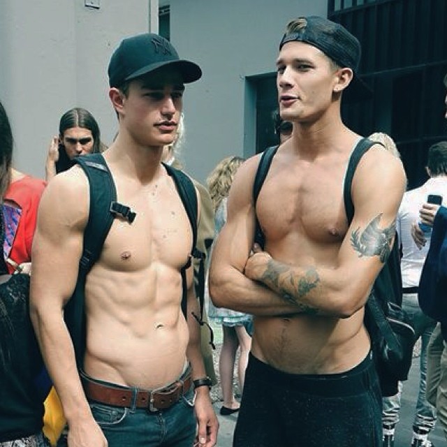 Models Laurin Krausz and Andrey Zakharov post show.