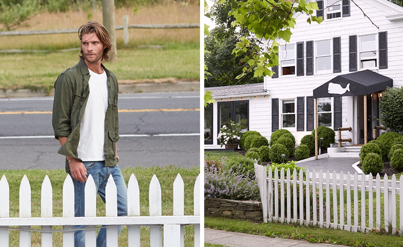 Pilcher wears jacket Oliver Spencer, t-shirt Levi's Vintage Clothing and jeans J.Crew.