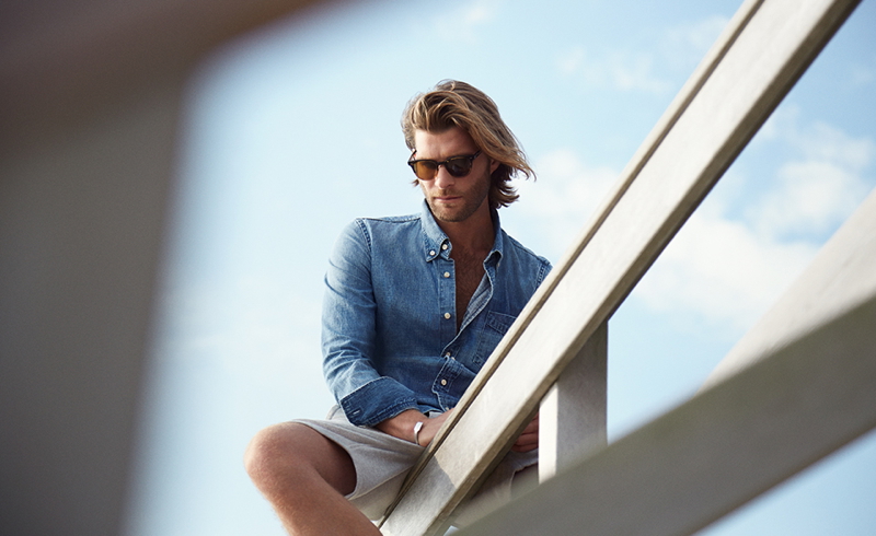 Pilcher wears sunglasses Garrett Leight California Optical, shirt Acne Studios and shorts NN.07.