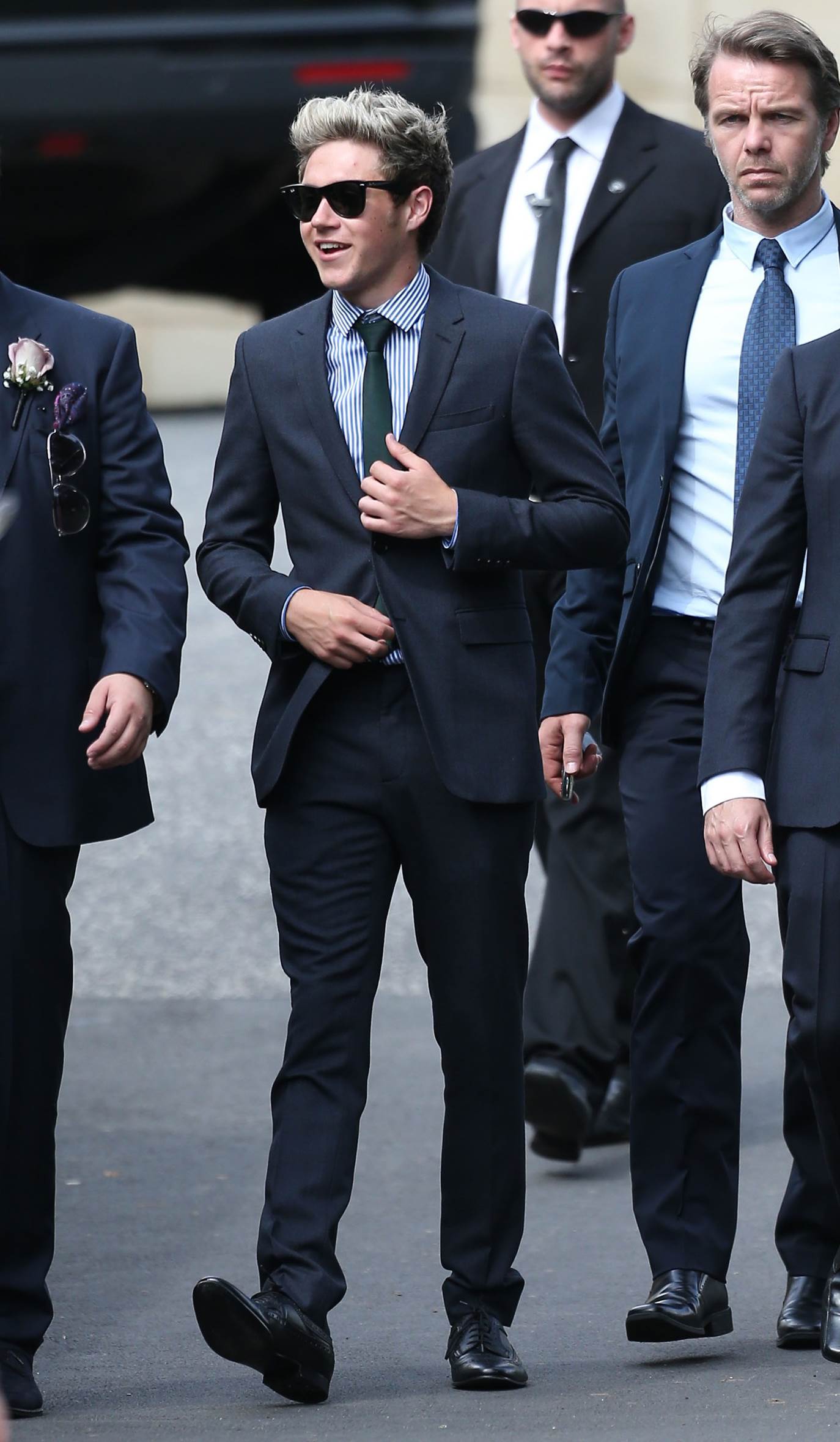 Niall Horan wearing Burberry tailoring to a wedding over the weekend