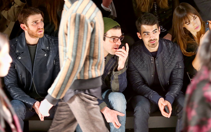 Bryan Greenberg, Zachary Quinto and Joe Jonas sit front row at Richard Chai's fall 2014 show.