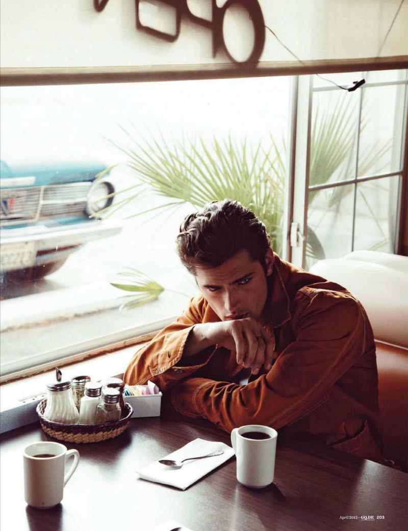 Sean O'Pry enjoys a relaxed moment in the April 2012 issue of GQ Germany. Photo by Dan Martensen.