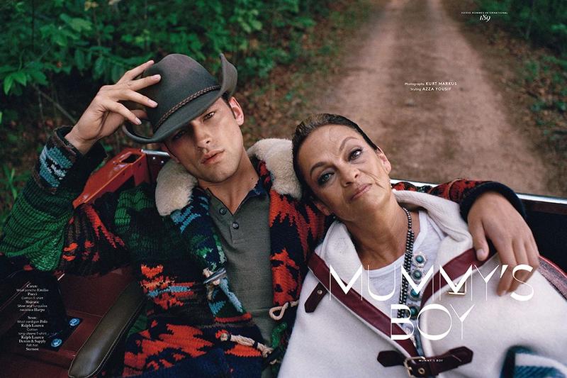 Sean O'Pry poses with his mother in a photo for Vogue Hommes International Fall/Winter 2012. Photo by Kurt Markus.