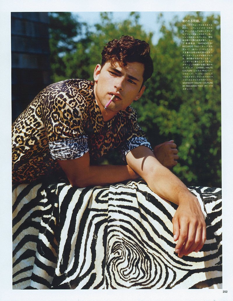 Sean O'Pry has a RAWR moment in animal prints for Vogue Japan November 2010. Photo by Alasdair McLellan.