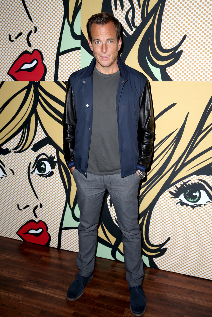 Will Arnett makes a casual style statement with a navy and black Todd Snyder varsity jacket.