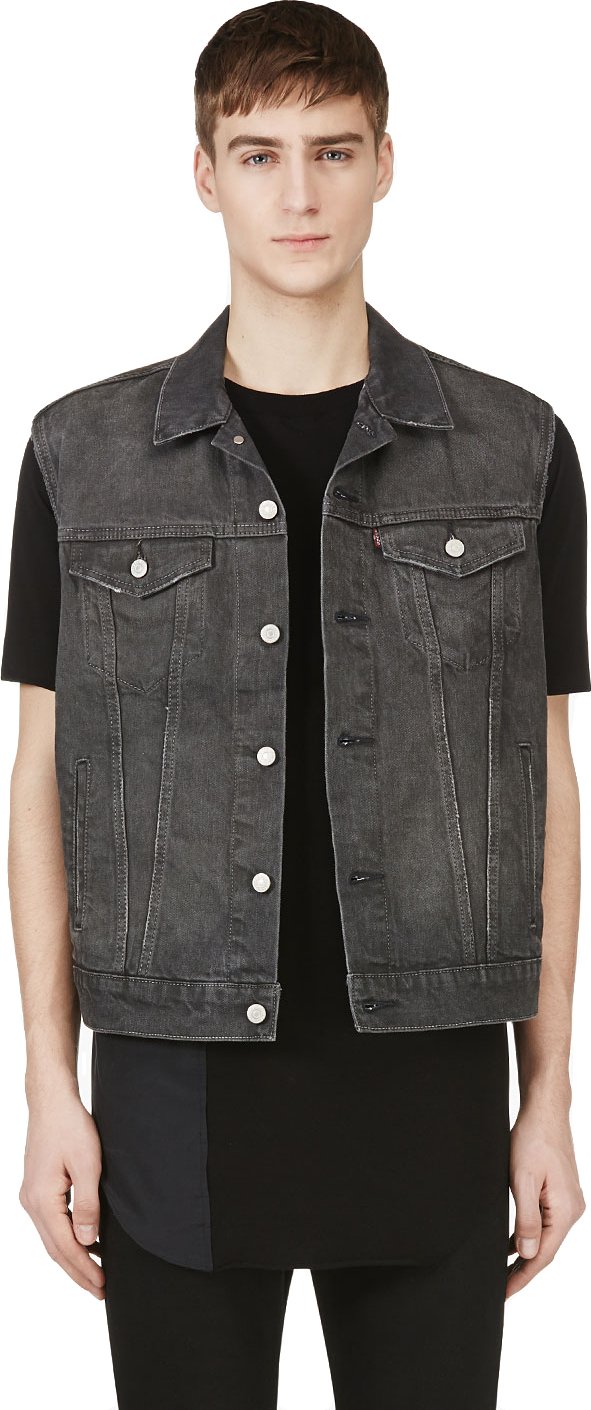 Levi's washed black denim cut-off new trucker vest from SSENSE