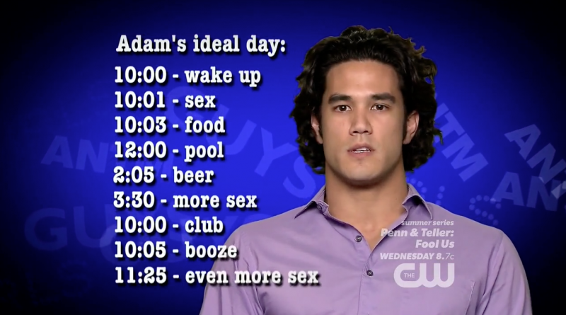 Adam is completely ridiculous, but makes for great TV. We'll play for now.