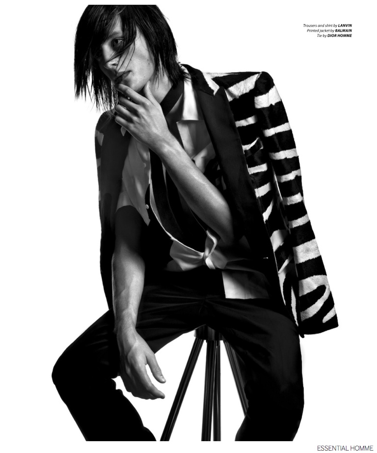 Nick Shaw Dons Bold Black & White Fashions for Essential Homme