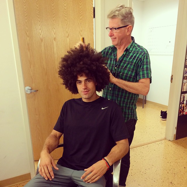 Chad White gets an afro for a shoot.